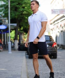 Комплект летний мужской - черные шорты и белая тенниска поло