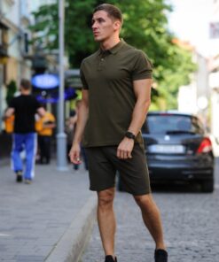 Комплект летний мужской - хаки шорты и хаки тенниска поло