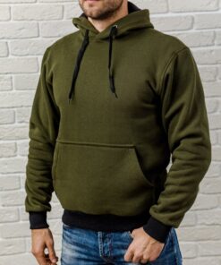 Худи мужская в цвете Хаки, на флисе (осень-зима)