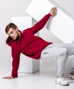 Мужской спортивный костюм - бордовая худи и серые штаны на флисе, осень-зима