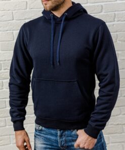 Темно-синяя мужская худи на флисе (осень-зима)