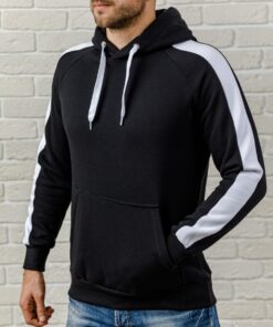 Черная худи с белыми лампасами на флисе (осень-зима)