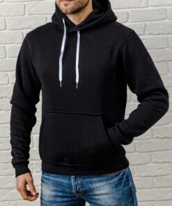 Черная мужская худи с капюшоном, на флисе (осень-зима)