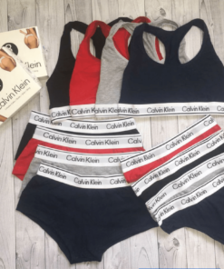 Женский набор тройка Calvin Klein. Топ, шорты, стринги. Цвет белый.