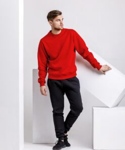 Мужской свитшот на флисе, цвет красный, осень-зима.