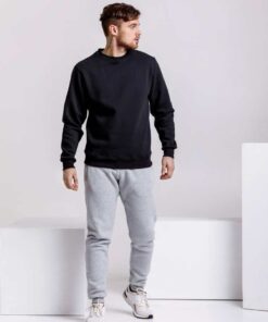 Мужской свитшот на флисе, цвет черный, осень-зима.