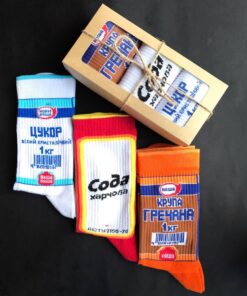 Высокие, цветные носки с приколами. Набор: "Сода, Гречка, Сахар"