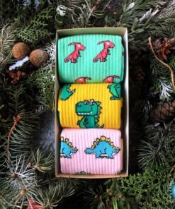 Высокие, цветные носки с приколами. Набор 3 пары: "Динозаврики"