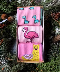 Веселые, цветные носки. Набор: "Фламинго, Динозаврик, Тигренок"