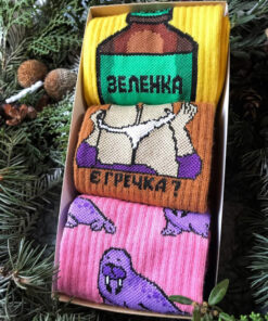 Высокие, цветные носки с приколами. Набор: "Тюлень, Зеленка, Гречка".