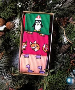 Высокие, цветные носки с приколами. Набор 3 пары: "Новогодние - 1"