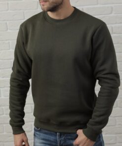 Мужской свитшот на флисе, цвет хаки, осень-зима.